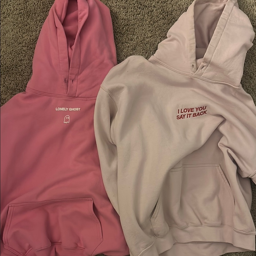 Lonely Ghost - Pink and Cream Graphic Hoodies
